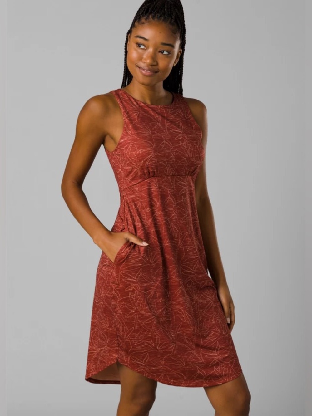 prAna Emerald Lake Dress Small Red Rust Floret Botanical Sleeveless
